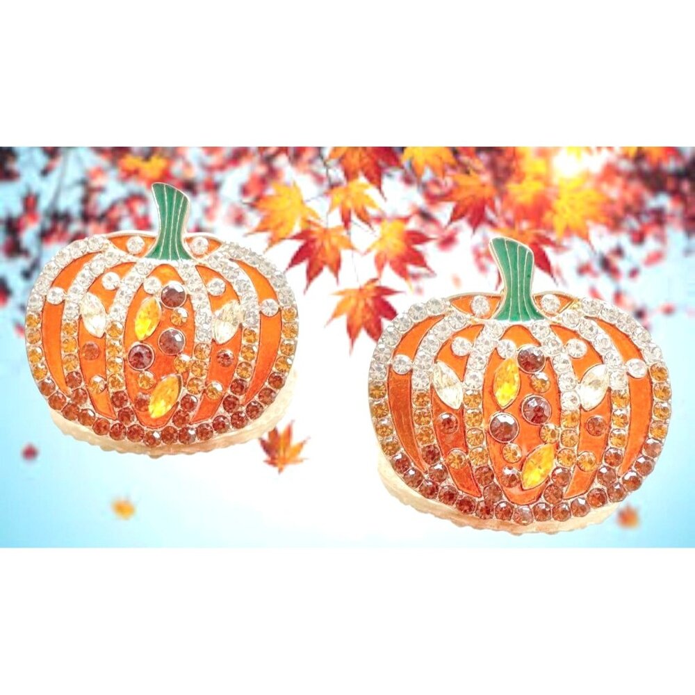Pumpkin Earrings New Rhinestones Pierced Posts Thanksgiving Fall Festive Harvest